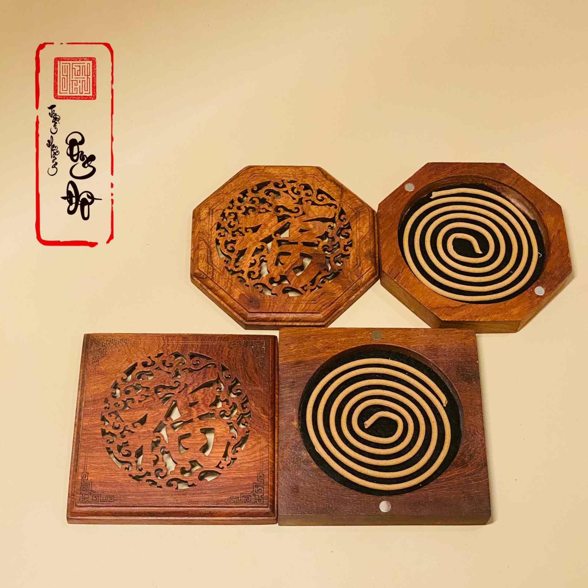 Hộp Gỗ Xông Nhang Vòng Trầm Hương, Nhang Khoanh 2 Giờ 4 Giờ