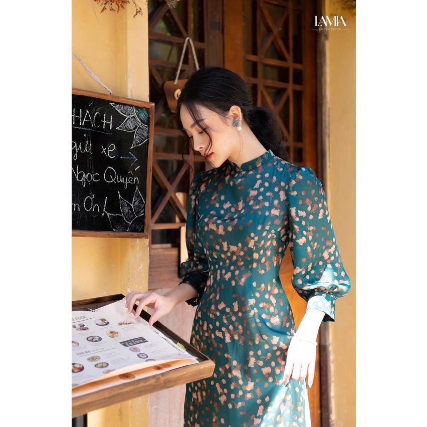 Áo dài truyền thống hoa nhí xanh, Áo dài hoa nhí xanh rêu