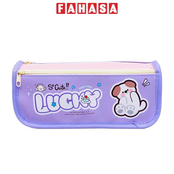 Bóp Viết Lucky Hình Cún 2 Ngăn Khóa Kéo - Yescholar 5023 - Màu Tím