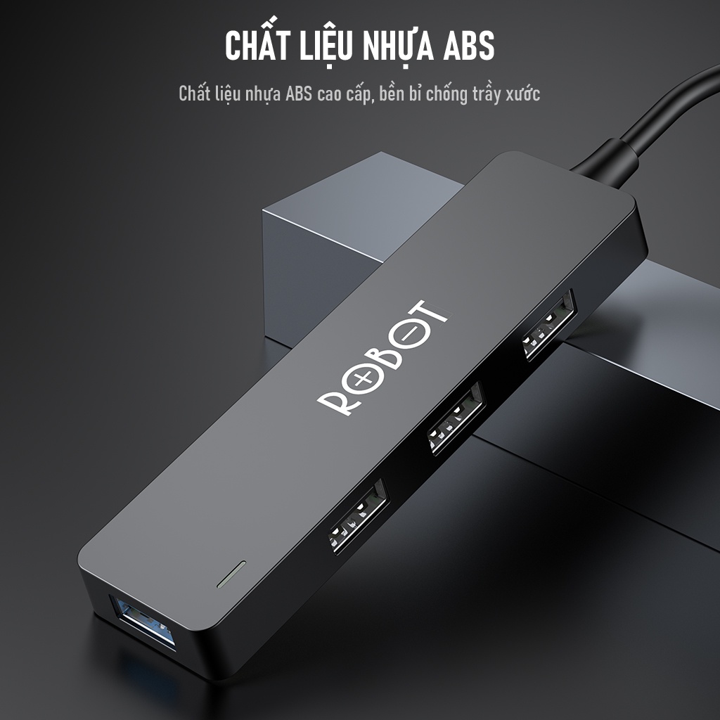 HUB Chuyển Đổi Chia Cổng USB ROBOT H160 3 Cổng USB 2.0 Và 1 Cổng USB 3.0 - Hàng chính hãng