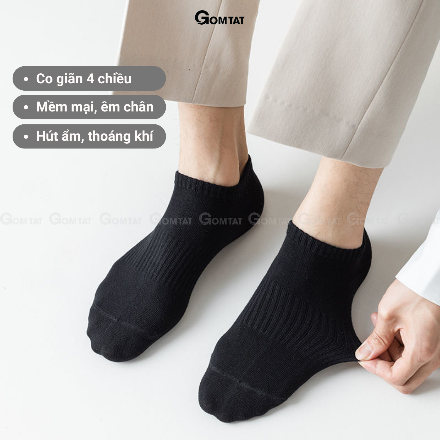 Tất vớ cổ ngắn nam nữ GOMTAT chất liệu cotton cao cấp, êm mềm đi mát, thiết kế thoáng khí - GOM-KLB-TRONNGAN