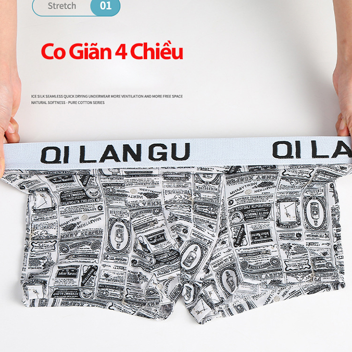Quần Lót, Sịp Boxer Mùa Hè Vải Bằng Lụa Cao Cấp, Quần Sịp Boxer Nam Họa Tiết Độc Đáo Co Giãn 4 Chiều