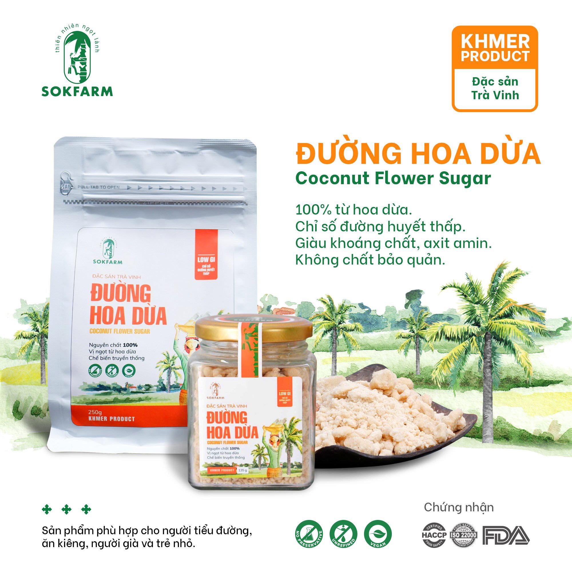 Đường hoa Dừa SOKFARM Hũ 135gr - Ngon ngọt tự nhiên, không sợ tăng cân, phù hợp với trẻ em, người đường huyết cao và tiểu đường type 2.