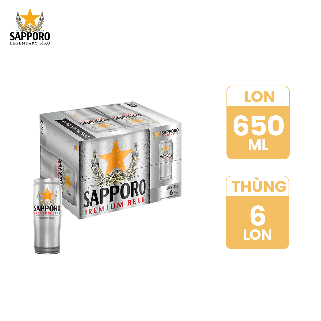 Combo 03 thùng Bia Sapporo Premium - 6 lon 650ml 