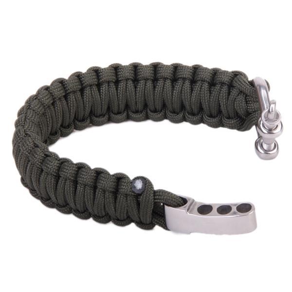 Outdoor Camping Parachute Lanyard Stainless Steel Shackle Survival Bracelet Army Green