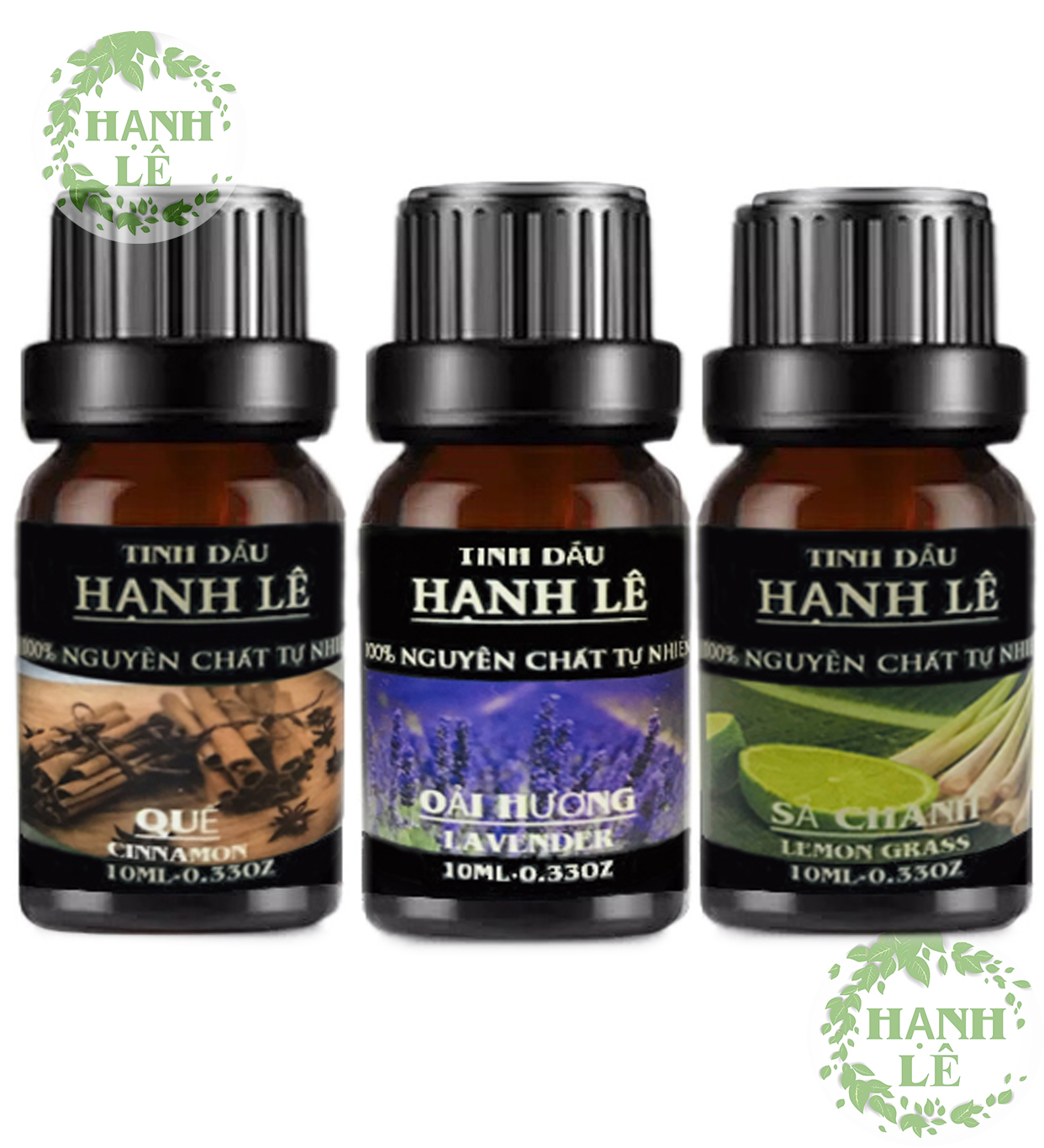 Combo 3 tinh dầu cao cấp nguyên chất Hạnh Lê: Tinh Dầu Sả Chanh + Tinh Dầu Oải Hương + Tinh Dầu Quế