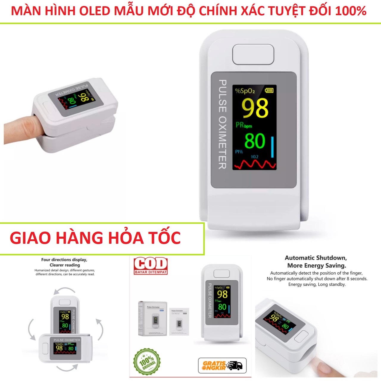 THIẾT BỊ ĐO NHỊP TIM VÀ NỒNG ĐỘ OXY TRONG MÁU DẠNG ĐO KẸP NGÓN TAY LOẠI TỐT