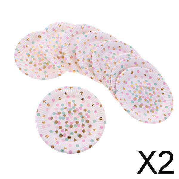 2x10x Dots Paper Party Set Plates Cups Birthday Wedding Bouquet Tableware 7" 4