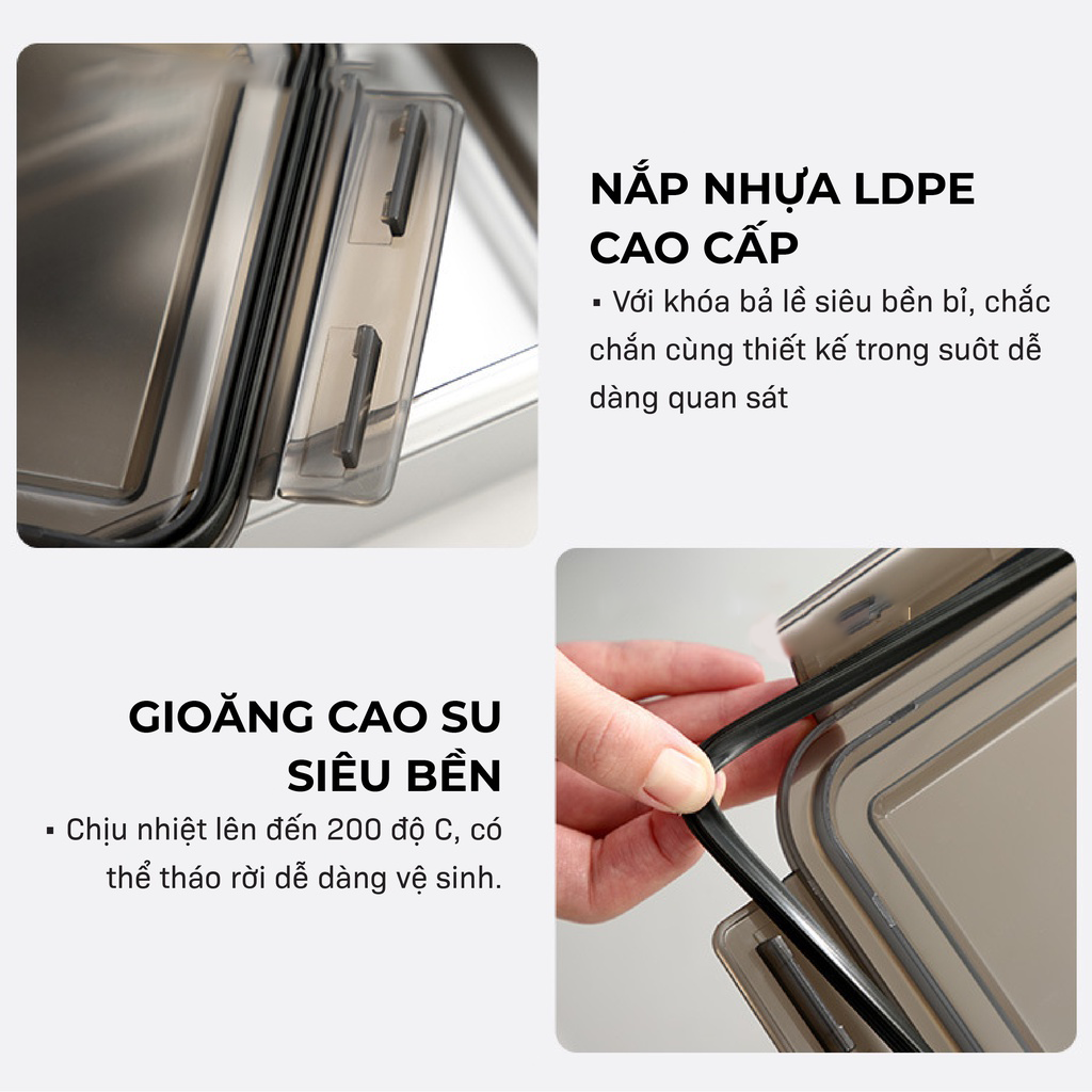 Hộp Đựng Thực Phẩm Tủ Lạnh Chất Liệu Inox 316 Kháng Khuẩn, Có Nắp Và Gioăng Cao Su Kín Khí Chống Mùi Dung Tích 2.8L