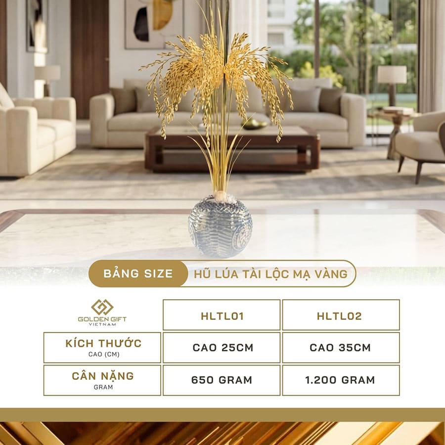 Hũ Lúa Tài Lộc Mạ Vàng 24K Golden Gift Việt Nam – Quà Tặng Tân Gia, Khai Trương, Phong Thuỷ May Mắn