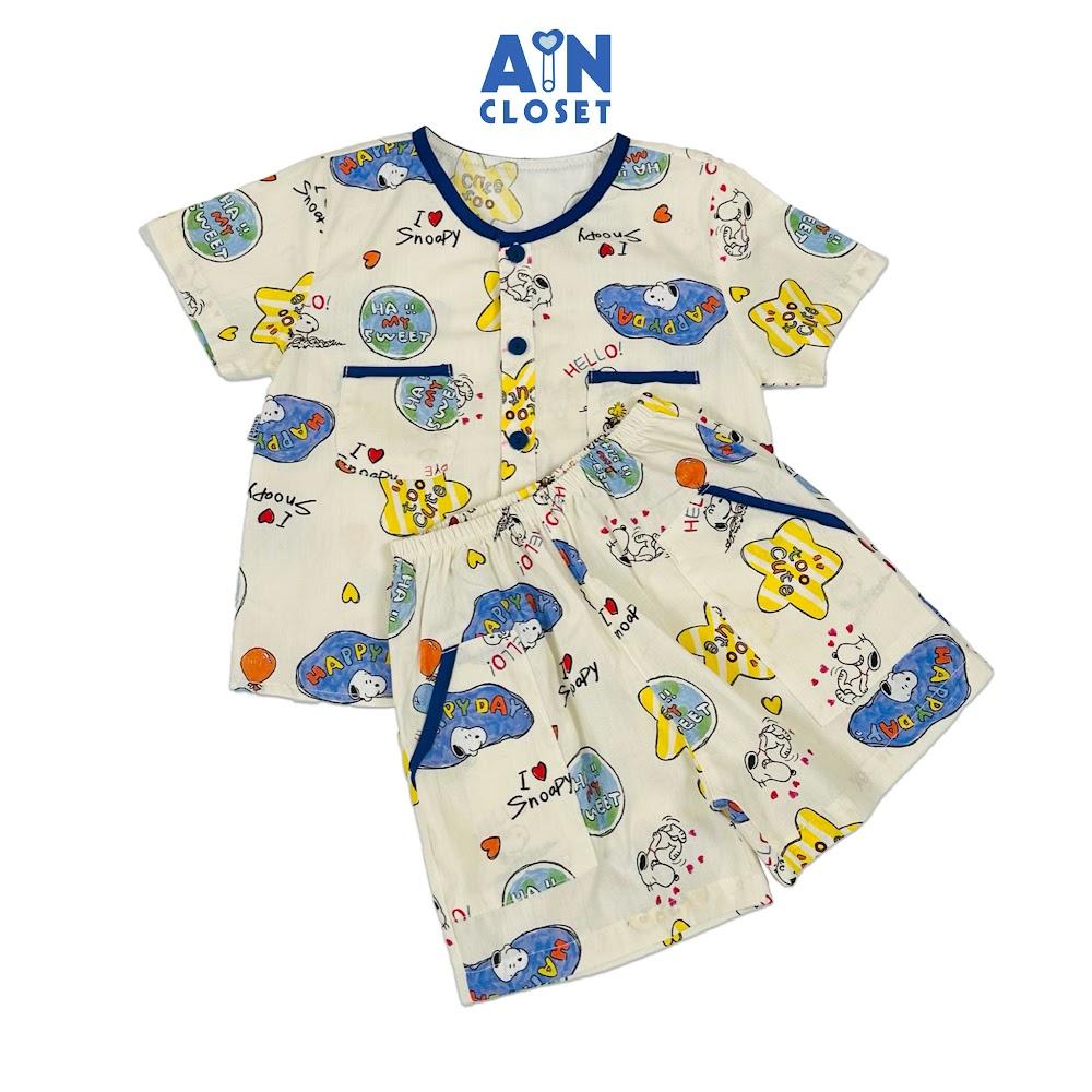 Bộ quần áo Ngắn bé trai họa tiết Cún Snoopy xanh Cotton - AICDBT4KNEAT - AIN Closet