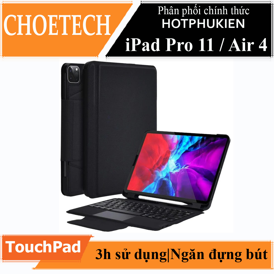 Case bao da bàn phím không dây Bluetooth trang bị touchPad cho iPad Pro 11 2021 Chip M1 / 2020 / Air 4 hiệu CHOETECH BH-012 - hàng nhập khẩu