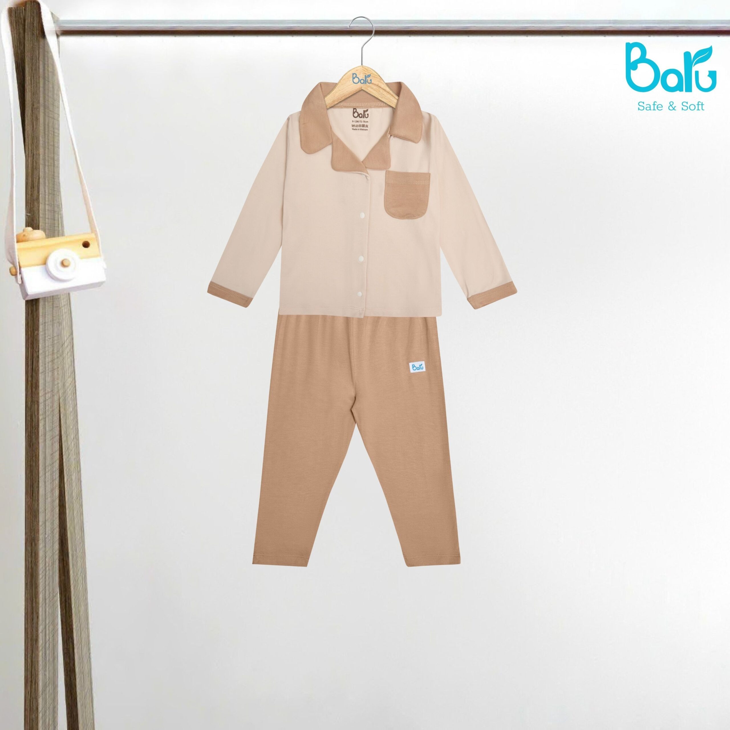 Bộ pizama tay dài  BARU cài giữa đủ màu vải 100% cotton thời trang trẻ em ( 6M -4Y )