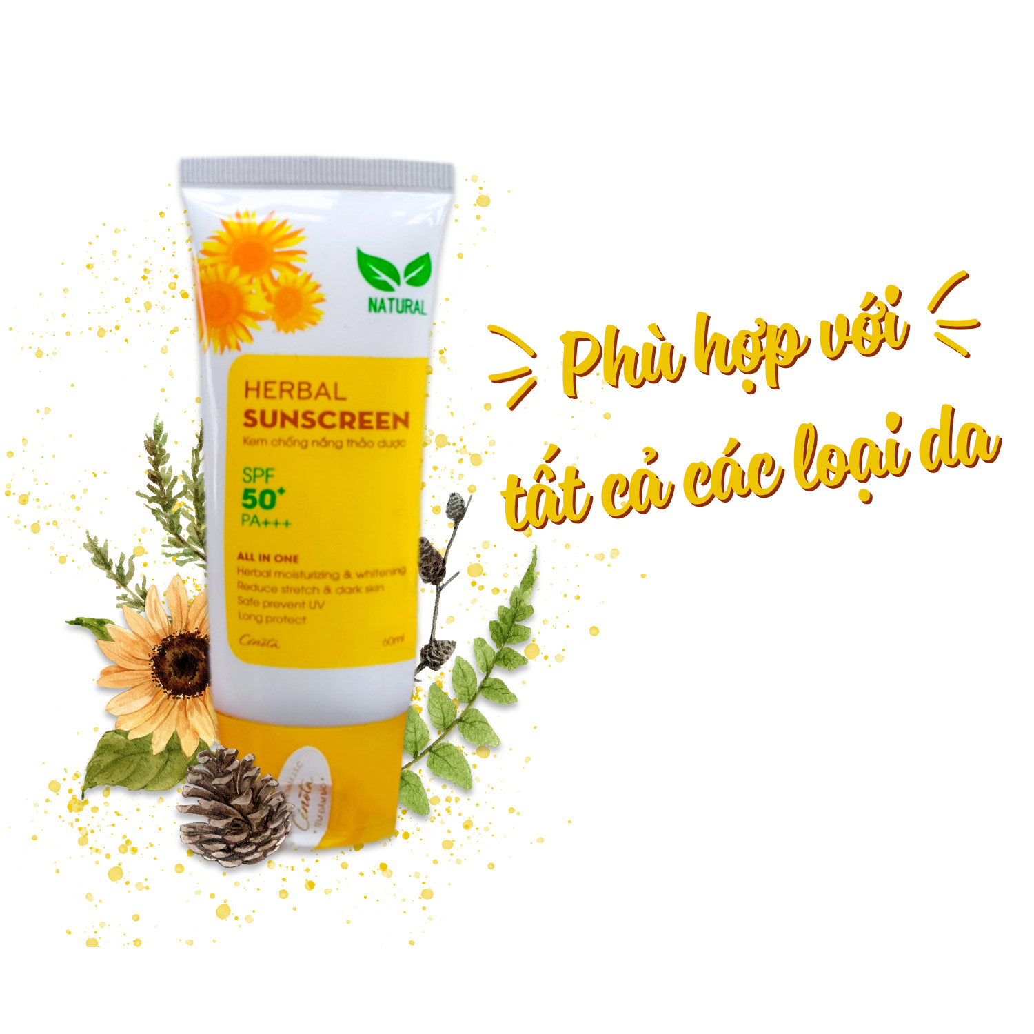 Kem chống nắng thảo dược Cenota Herbal Sunscreen SPF50+/PA+++ 60ml