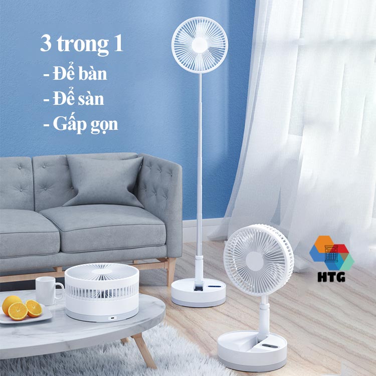 Quạt không dây gấp gọn CYKE P10 tự động xoay, có remote điều khiển, hẹn giờ và kiêm đèn ngủ, 5 cánh, hàng chính hãng