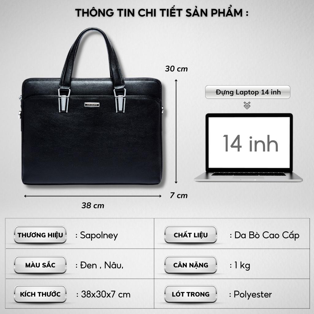 Cặp da công sở-Cặp văn phòng Sapolney,Chất liệu Da thật cao cấp,Đựng laptop 14inh,Chống thấm nước,Vệ sinh dễ dàng