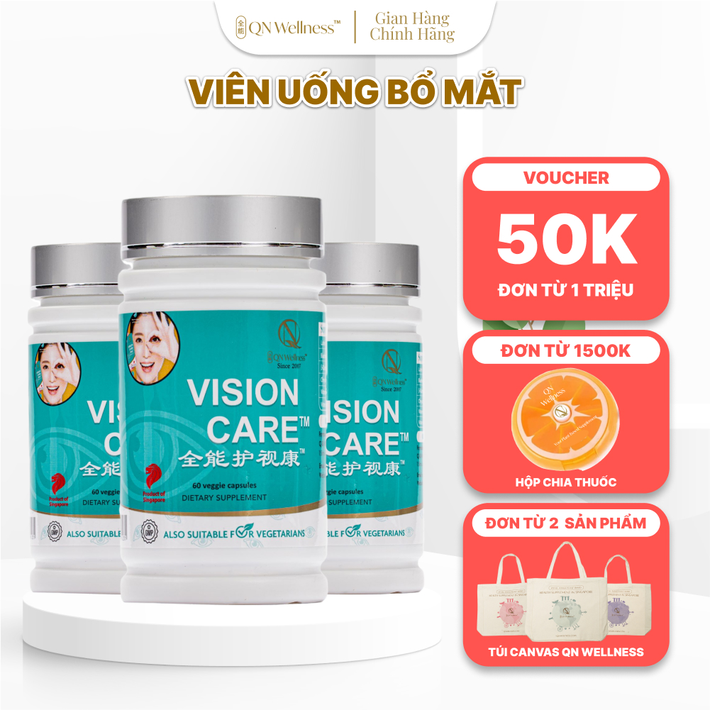 Combo Siêu Ưu Đãi Viên Uống Bảo Vệ Mắt Vision Care QN Wellness Cải Thiện & Hỗ trợ Giảm Mệt Mỏi Thị Giác, Ngăn Ngừa Lão Hóa, Giúp Tổng Hợp Lutein - Hộp 60 Viên x 3