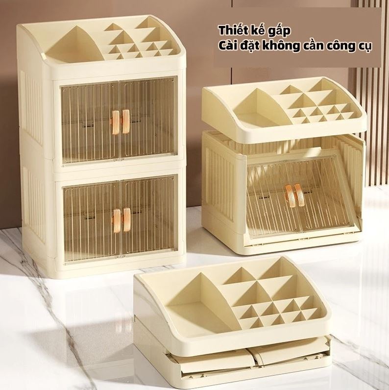 Tủ Mỹ Phẩm, Đồ Trang Điểm Gấp Gọn 2 Tầng Để Bàn Đa Năng