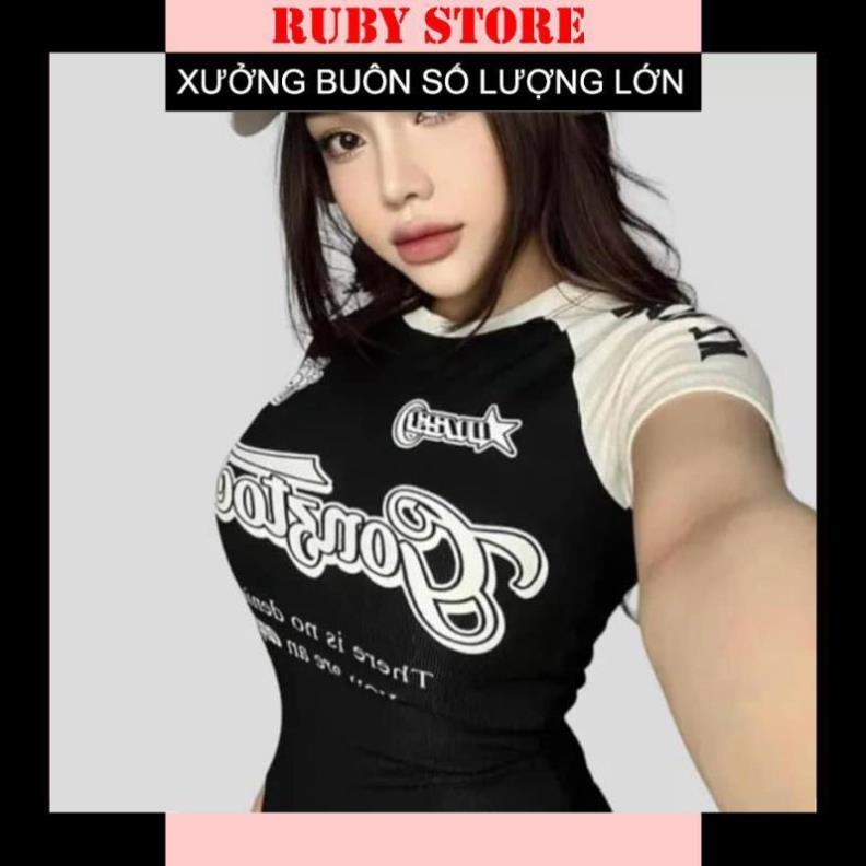 [Hàng Hot] Áo Baby Tee Phối Viền Tay Anger Ôm Bdoy Cá Tính Phong Cách Retro - Đen