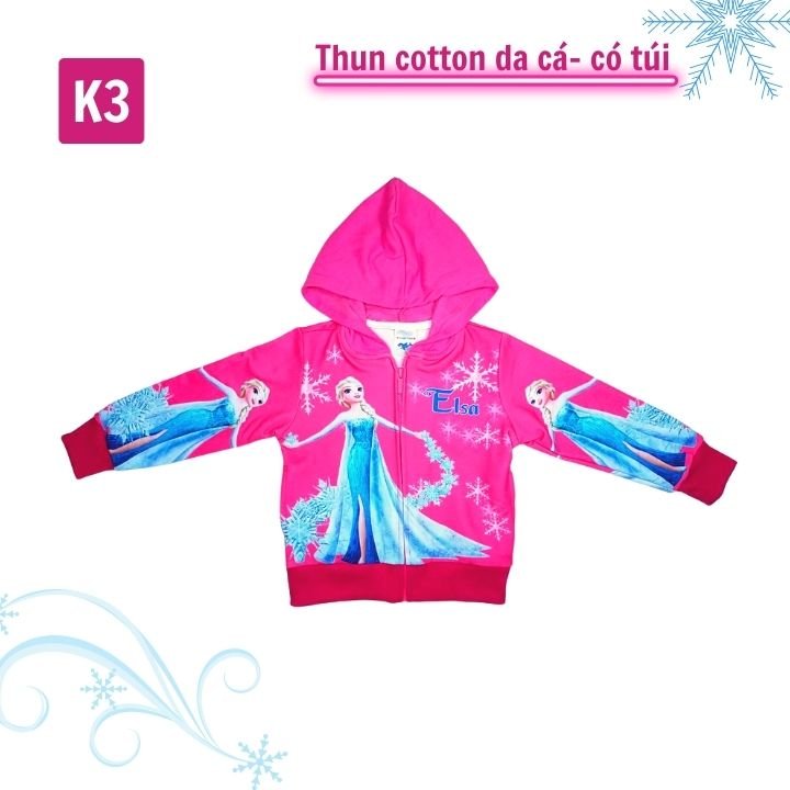 Áo khoác bé gái hình Elsa từ 10-43kg - Chất liệu thun cotton da cá