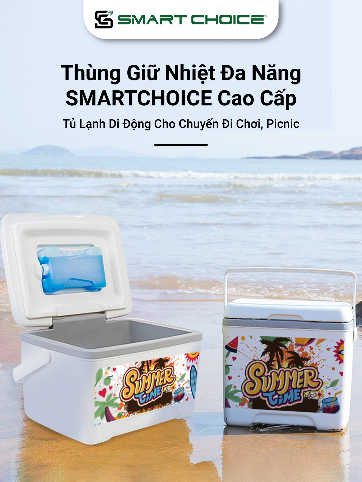 Thùng Giữ Nhiệt Đa Năng SMARTCHOICE Kèm Hộp Đá Gel Giữ Lạnh, Thùng Đựng Đá 8L, 13L Cao Cấp SCG-PK050-8L