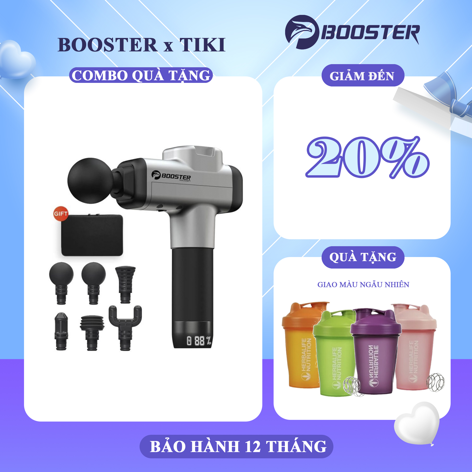 Máy Massage Gun Cầm Tay BOOSTER M2 - A - 6 Đầu Massage, 4 Tốc Độ