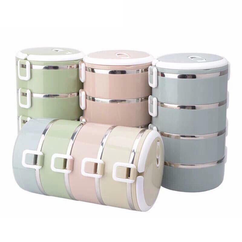 Hộp Đựng Thức Ăn Giữ Nhiệt 4 Tầng Lúa Mạch Ruột Inox Mới - Hàng Loại 1