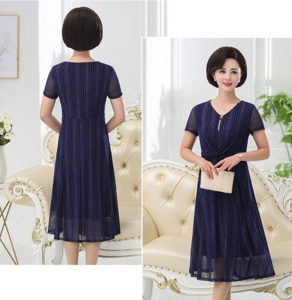 Váy đầm trung niên cho mẹ Kim Tuyến xoắn Eo cao cấp - Dáng dài dự tiệc sang trọng