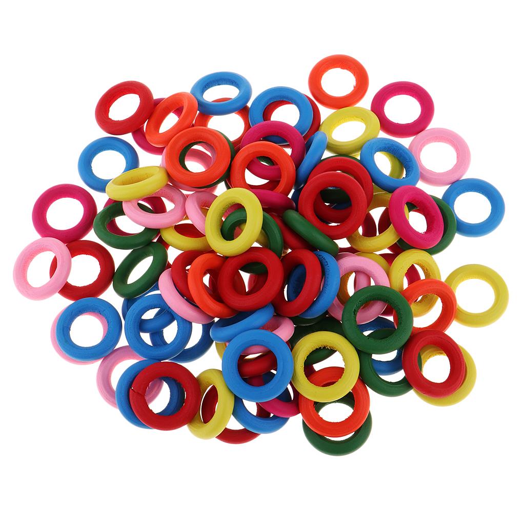 2xDyed Mixed Color Wood Ring Pendant Connector Jewelry Making 0.79inch 100Pcs
