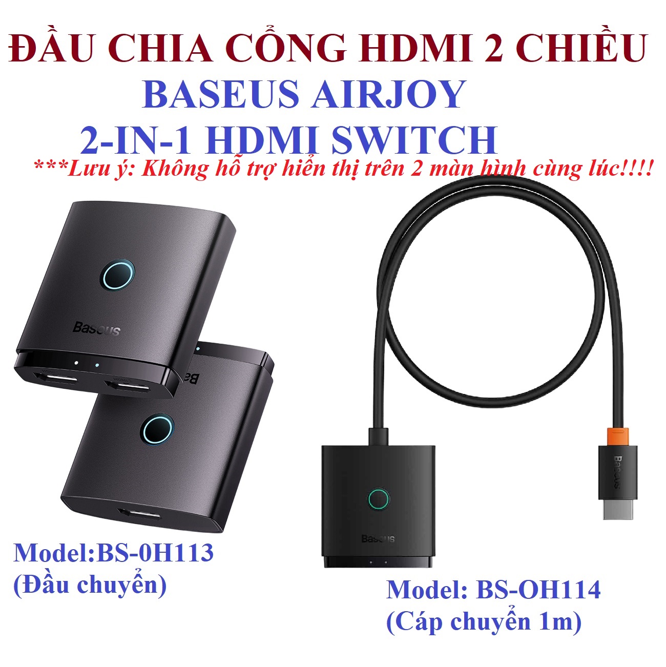 Đầu chia HDMI cáp chia cổngHDMI 2 chiều Baseus Airjoy  2 in 1 HDMI Switch BS-OH113/ BS-OH114 _ hàng chính hãng