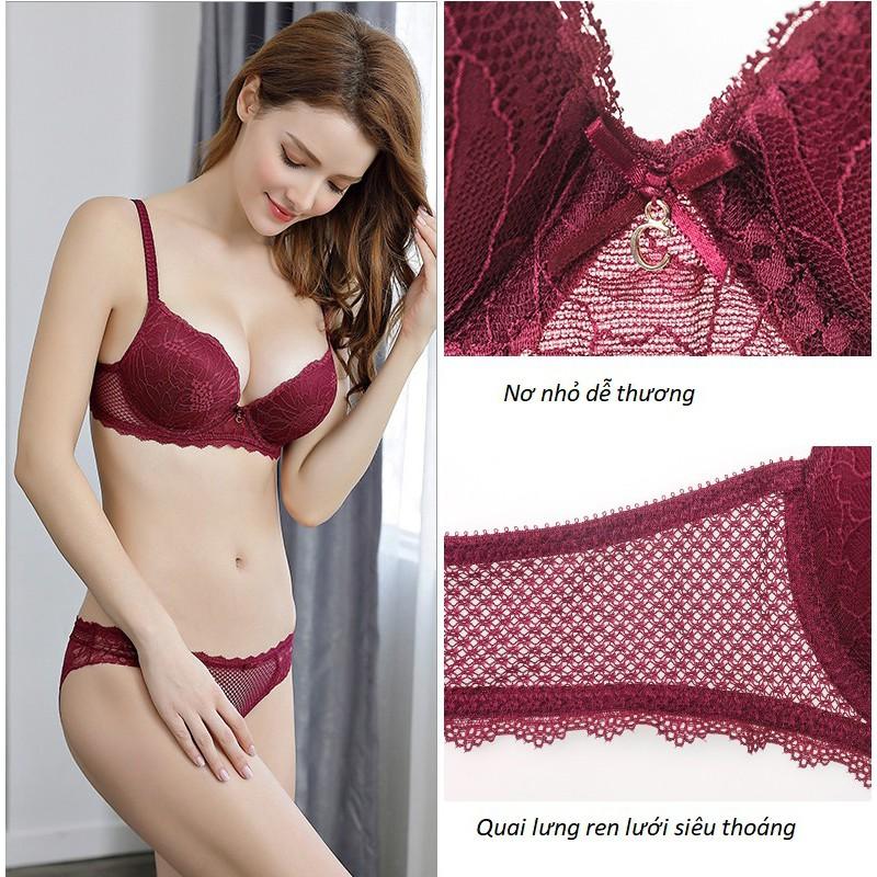 Bộ Đồ Lót Ren Có Gọng Nâng Ngực Đệm Kép S418