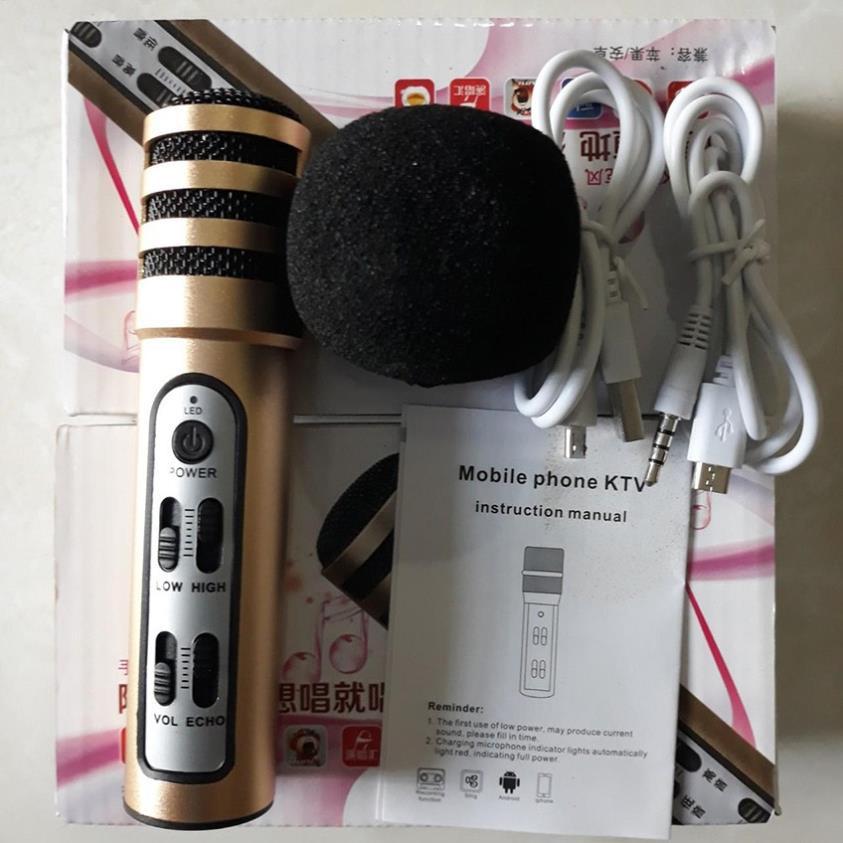 Micro hát karaoke tích hợp live stream C7 cao cấp - cho hiệu ứng âm thanh cực đỉnh, có pin sạc ( tặng kèm 1 tai nghe )