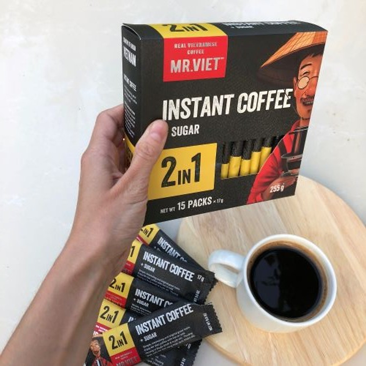 Cà phê hòa tan 2 trong 1 Mr Việt 255g (Cafe Mr Viet 2 in 1 Instant Coffee 255g)