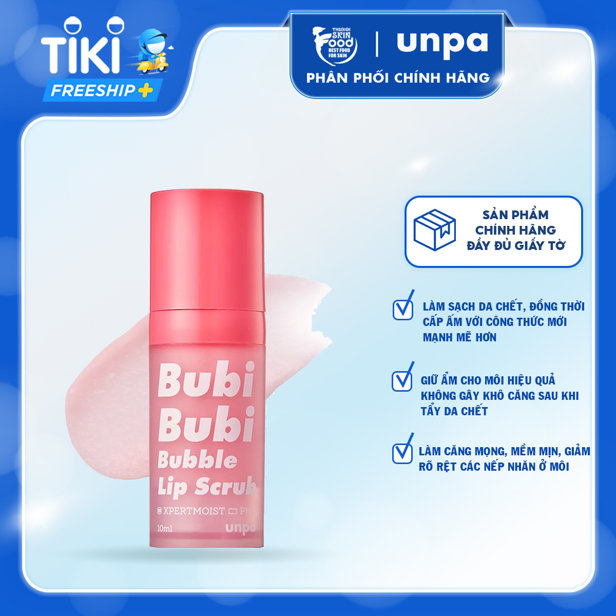 Tẩy Tế Bào Chết Sủi Bọt Cho Môi Unpa Bubi Bubi Bubble Lip Scrub 10ml