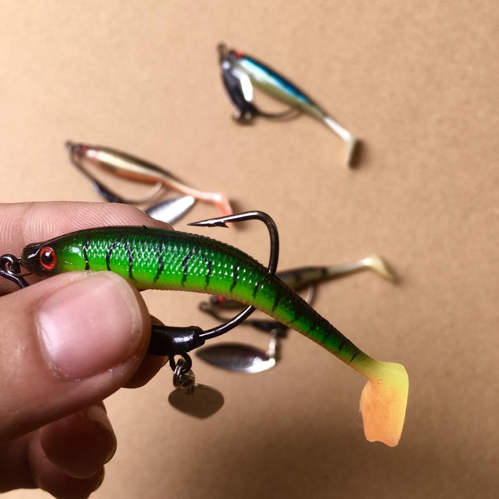 Mồi mềm câu lure NFF mini 7,5cm kèm lưỡi chống vướng Phukiencaulure25 mồ nff mini siêu mềm và lưỡi độ chì và thìa xoay