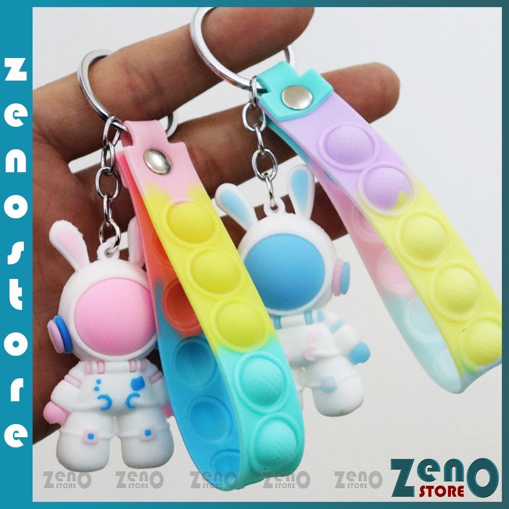 Móc khóa thỏ phi hành gia popit, móc khóa cute thư giãn khoen tròn
