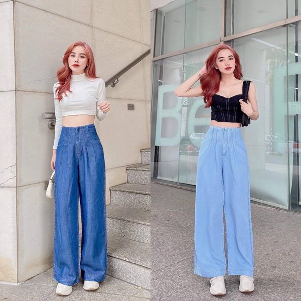 QUẦN ỐNG RỘNG SUÔNG JEANS DENIM BO EO