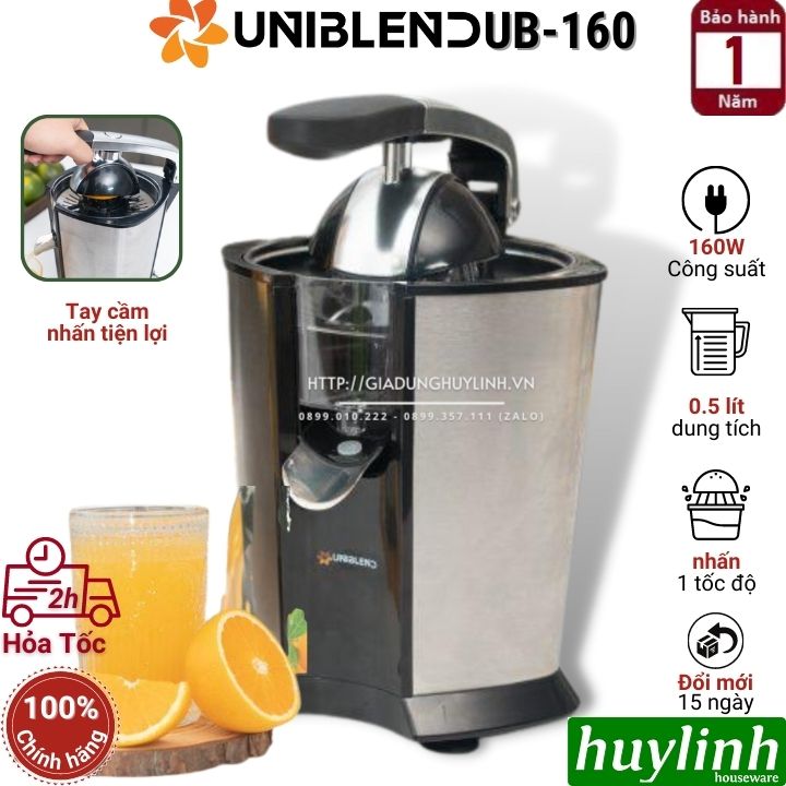 Máy vắt ép cam Uniblend UB-160 - 160W - 2 đầu vắt - Hàng chính hãng