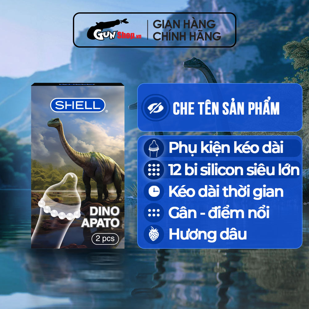 Bao cao su Shell Dino Apato - Hộp 1 phụ kiện + 1 bao Shell Performax (Hộp 2 cái)
