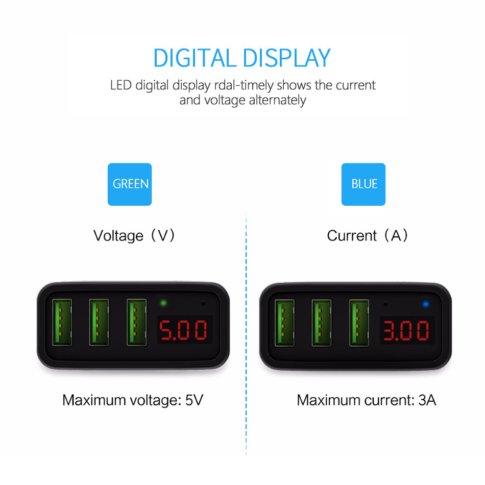 Đen - Cóc củ sạc nhanh 15W 3 cổng USB hiệu CHOETECH C0026 cho điện thoại / máy tính bảng Samsung iPhone Huawei Oppo Xiaomi (sạc nhanh 2.4A / Port, 3 Port USB, Max 3A, trang bị LED hiển thị) - Hàng chính hãng