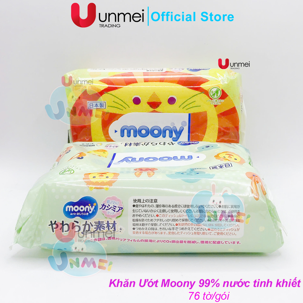 Combo 5 Gói Khăn ướt MOONY Không Mùi 99% Nước Tinh Khiết Nội Địa Nhật (76 tờ/gói) - Giao Mẫu Ngẫu Nhiên
