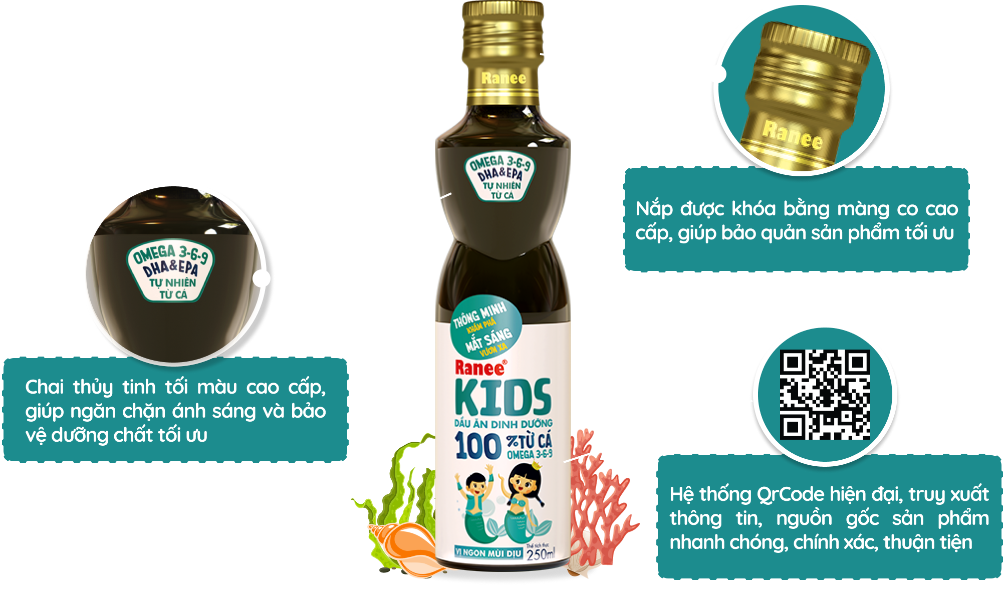 Dầu ăn dinh dưỡng cho bé 100% từ cá Ranee Kids 250 ml + Tặng kèm nước mắm 40N 60ml