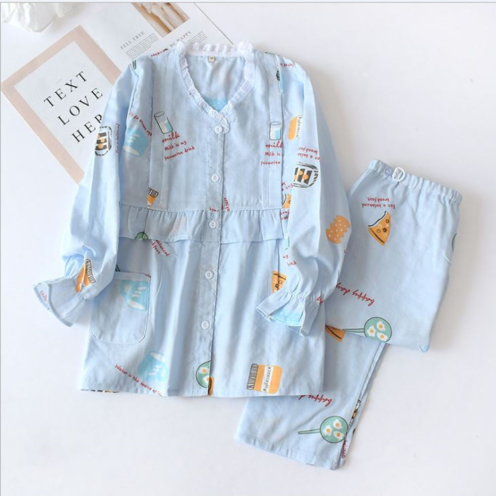 Đồ Bộ Pyjama Bầu Và Sau Sinh Dài Tay AZ2210  Chất Liệu Xô Nhật Mặc Mùa Hè Thu Có Thiết Kế Cho Con Bú Tiện Lợi