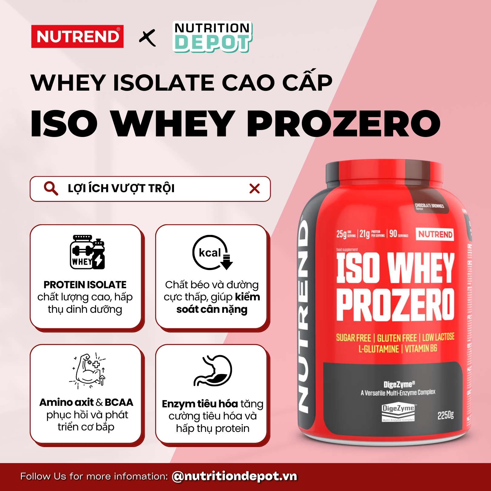 Whey Isolate cao cấp bổ sung đạm protein - Nutrend Whey Protein Isolate Iso Prozero Hộp 2250g - Nutrition Depot Vietnam