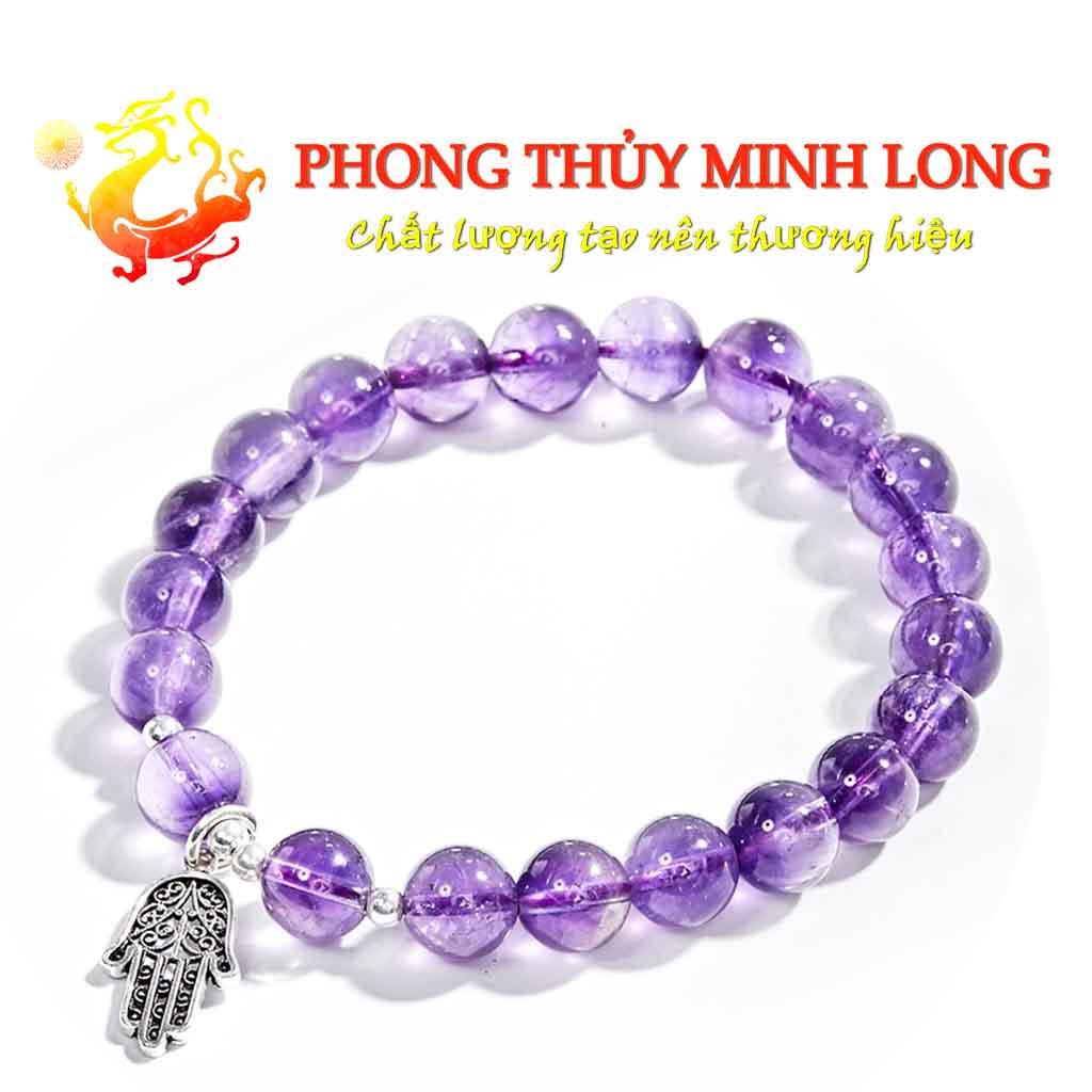 Vòng đá. Thach Anh Tím chất lượng 5A Mix bàn tay hamsa bạc thái hợp mệnh Hỏa và Thổ