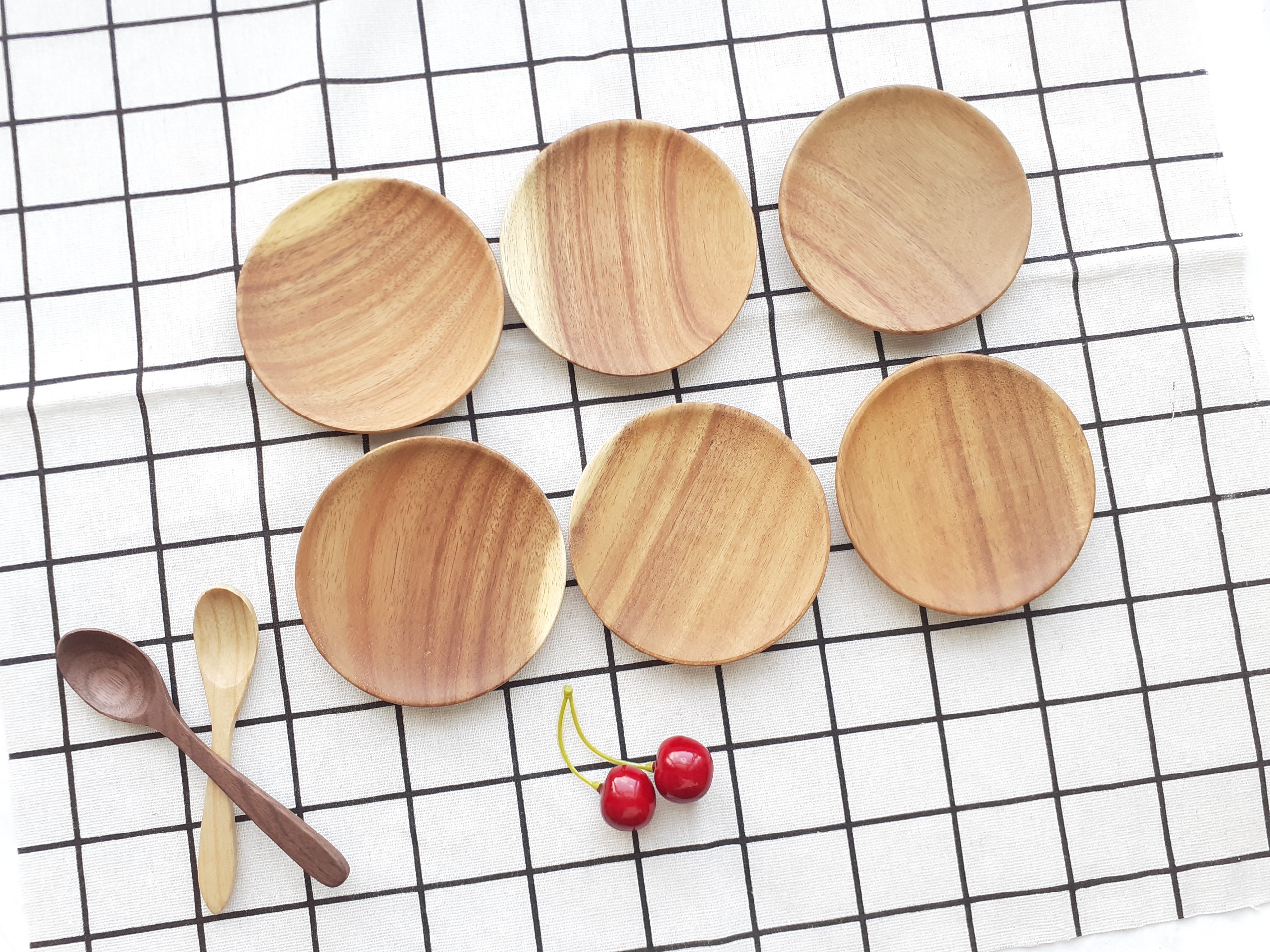 Bộ 6 đĩa gỗ KEO tròn nhỏ lót cốc, ly 10 cm
