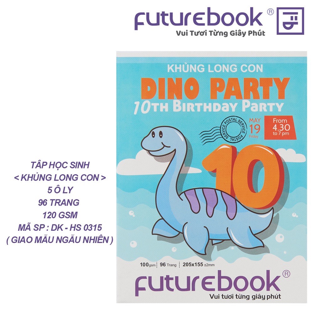 FUTUREBOOK–Tập Học Sinh Khủng Long 5 Ô Ly_96 Trang–Định Lượng 100Gsm. Mã Sản Phẩm DK-HS035 (Giao Ngẫu Nhiên)