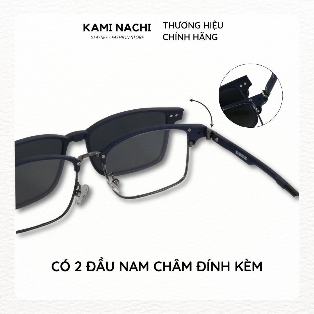 Gọng kính Clip On phiên bản Retro vuông đa năng, cắt được cận KAMI NACHI T8061
