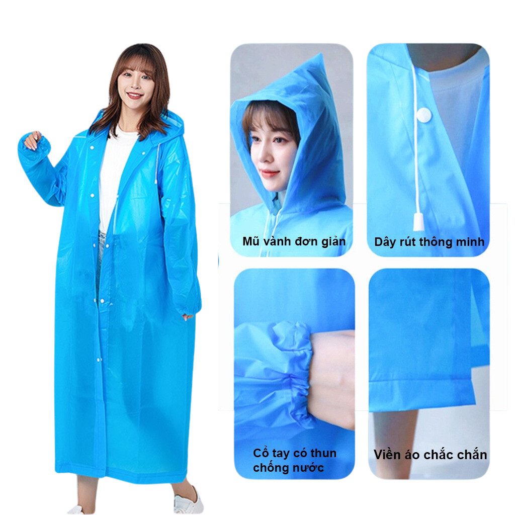 Áo Mưa Một Người Trong Suốt Có Nón Thời Trang, Nhựa EVA Sử Dụng Nhiều Lần - Siêu Dày Chống Thấm Nước Cho Mưa To Phong Cách Thời Trang Nhiều Màu Sắc Tươi Trẻ, Phù Hợp Cho Cả Nam Nữ 1