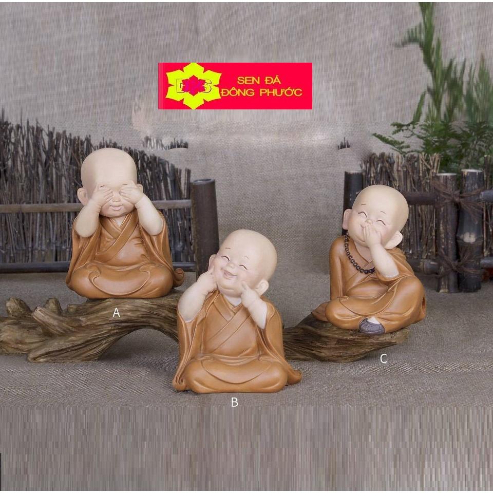 -Tượng chú tiểu áo lam không nghe chất liệu Composite 8 CM- Phụ kiện trang trí